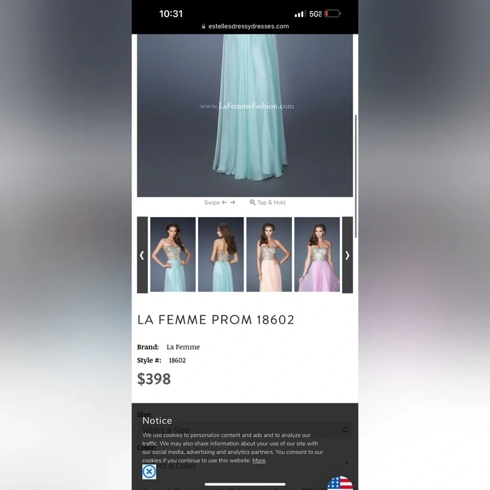 La Femme Blue Embellished Sequin & Gemstone Strapless Chiffon Dress Gown